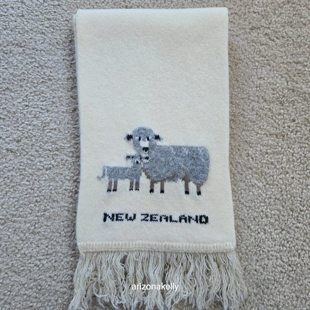New Zealand Wool Scarf With Mama Sheep and Lamb